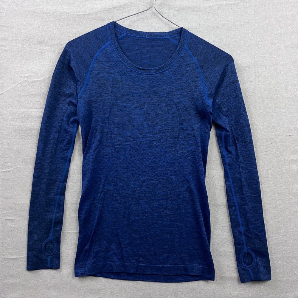 Lululemon‎ Swiftly Tech Long Sleeve Women 6 Blue Heathered Space Dye Thumbholes